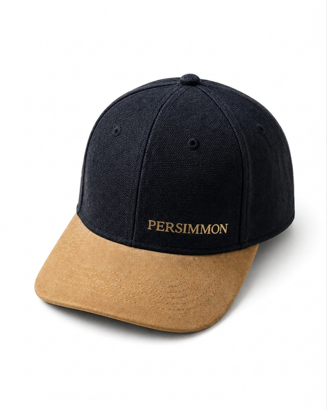 Black and brown cap with 'Persimmon' logo on a white background.