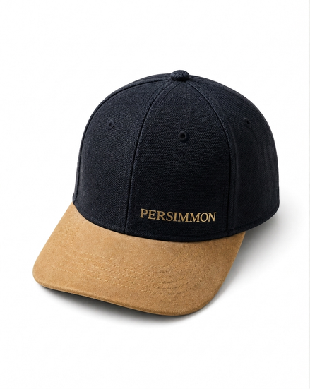 Black and brown cap with 'Persimmon' logo on a white background.
