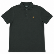 Dark green polo shirt with a small Persimmon logo on a white background
