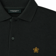 Dark green polo shirt with a gold Persimmon logo and 'Persimmon' branding on a white background