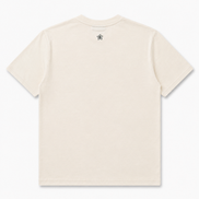 Cream t-shirt with a small Perismmon logo on the back neckline against a white background