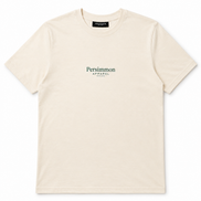 Cream t-shirt with 'Persimmon Apparel' logo on a white background