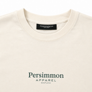 Cream t-shirt with 'Persimmon Apparel Scotland' branding on a white background