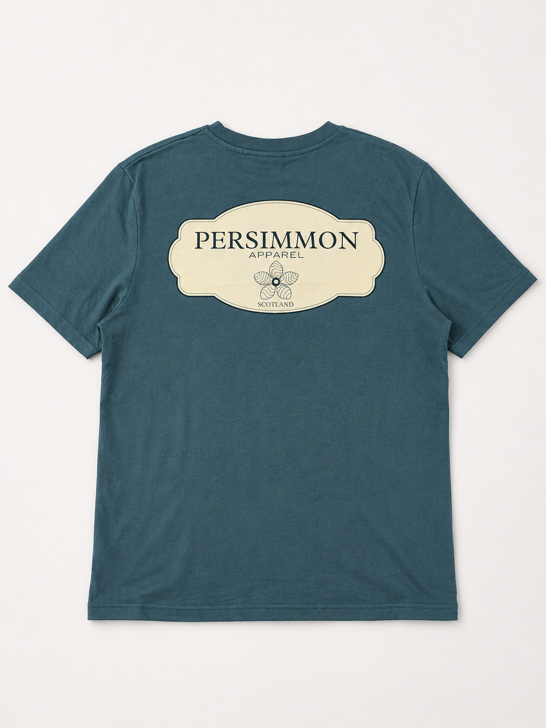 Green t-shirt with 'Persimmon Apparel' logo on a white background