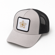 Trucker hat with a Persimmon logo patch on a white background