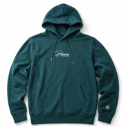 Green hoodie with a Persimmon logo on the chest against a white background