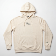 Cream hoodie with Persimmon brand logo on a white background.